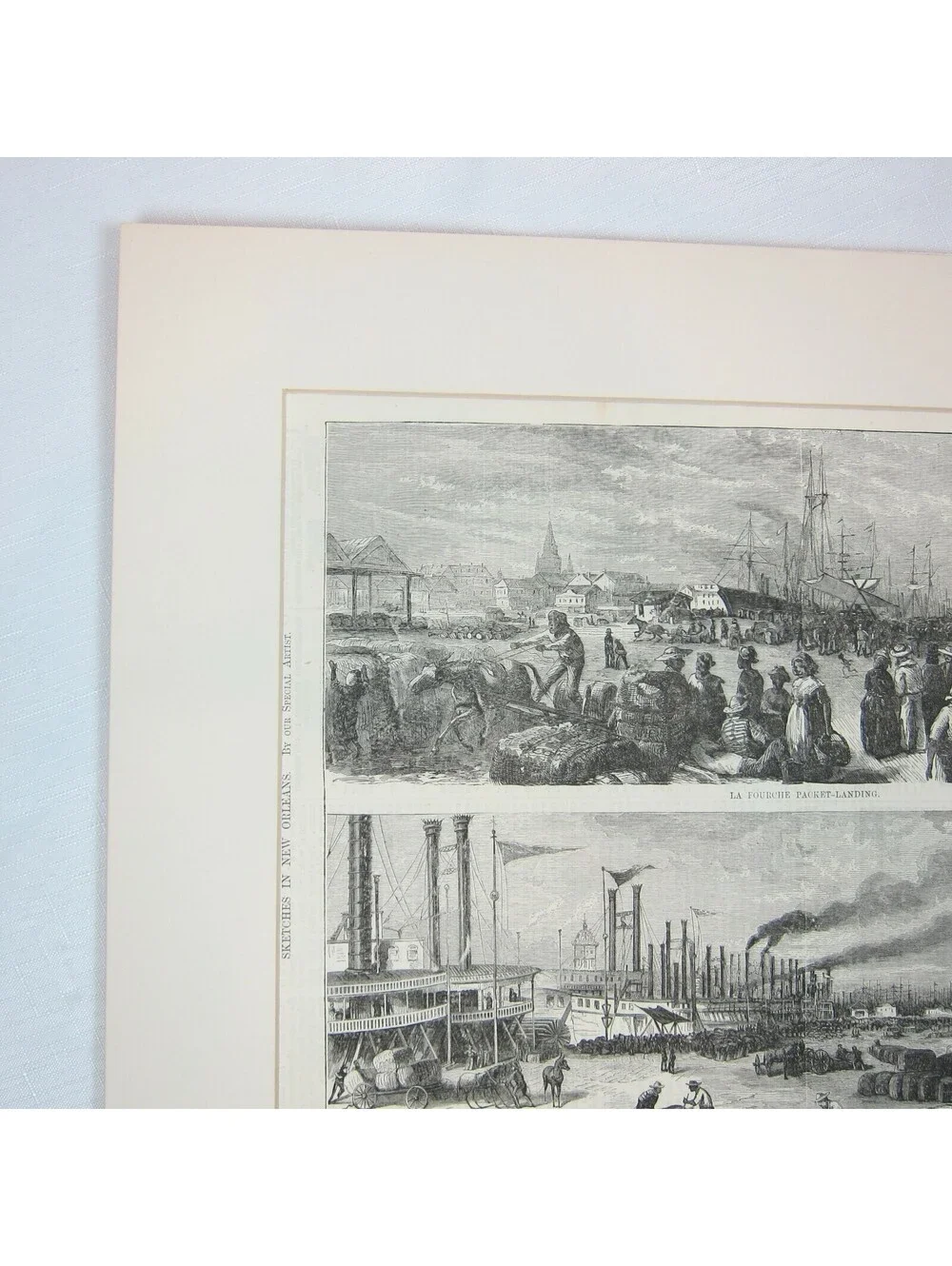 Antique 1871 Print Sketches New Orleans La Fourche Packet-Landing Railroad Depot